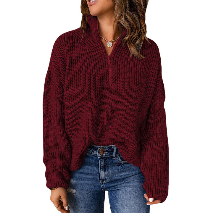 Damen Grober Strickpullover mit Stehkragen und Reißverschluss Drune