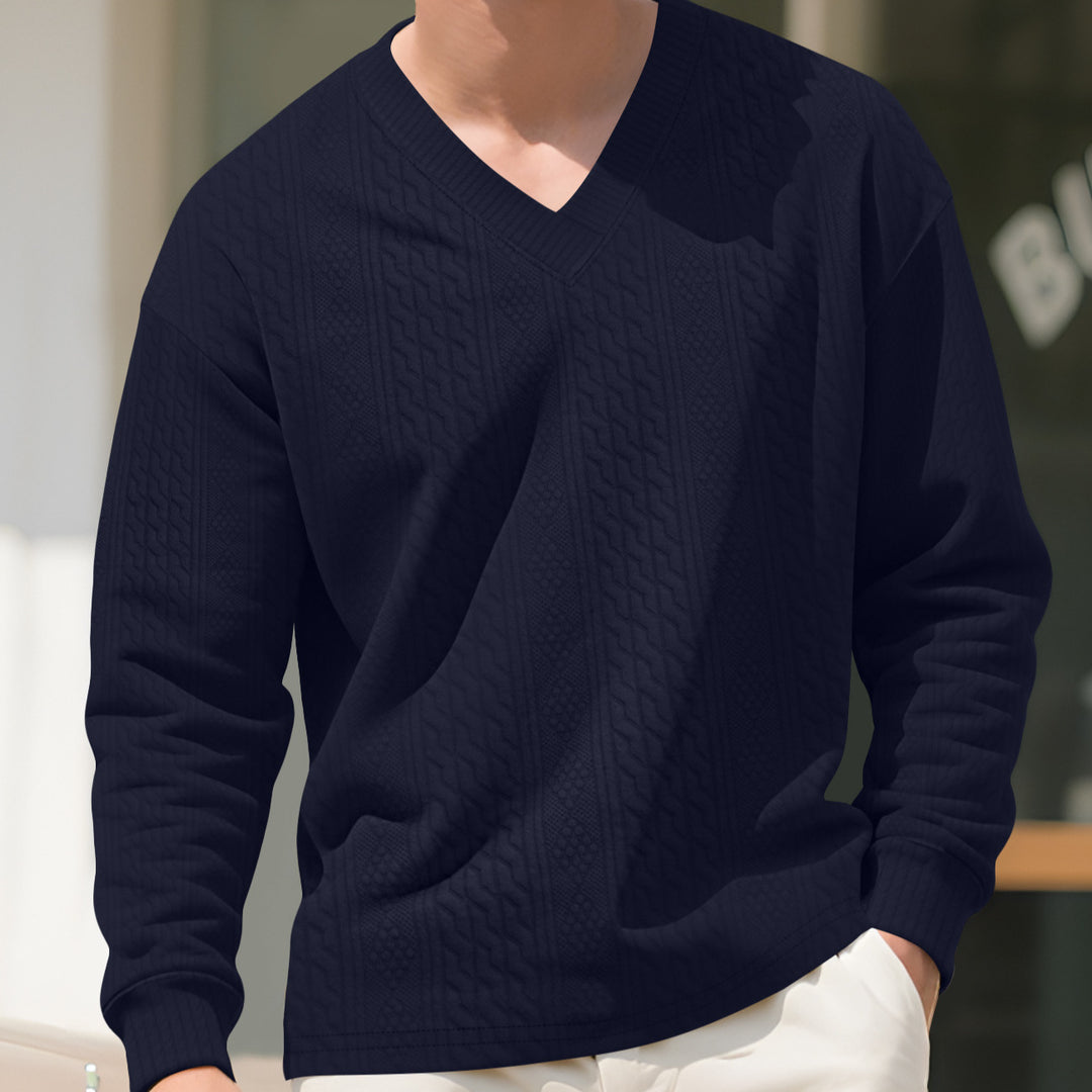 Herren nan strukturierter V-Ausschnitt Strickpullover mit Kabel- und Wabenmuster Drune