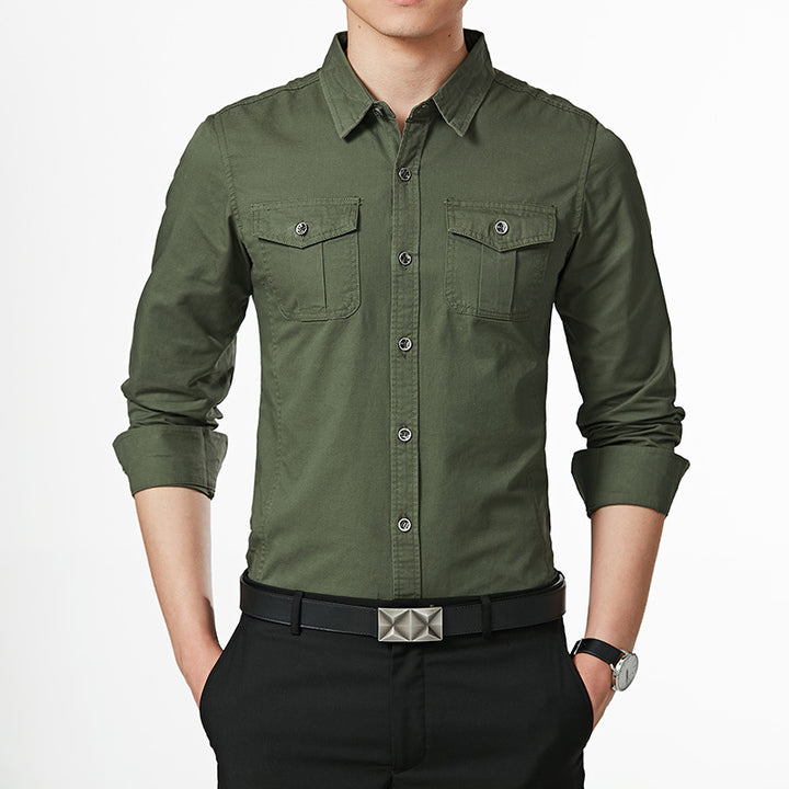 Herren Slim-Fit Hemd im Utility-Stil mit Brustpattentaschen und Kentkragen Drune