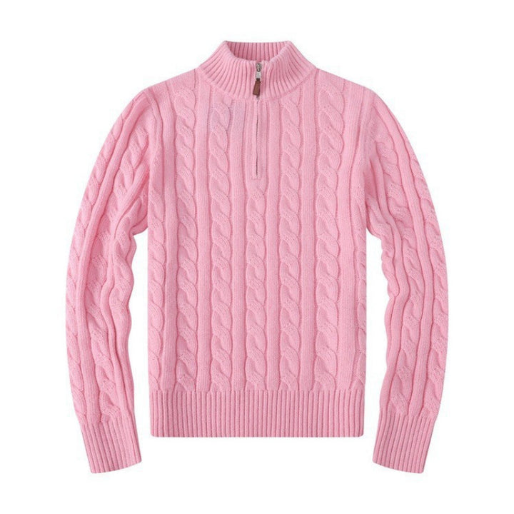 Herren Kabelstrickpullover mit Halbzip und Stehkragen aus weicher Kaschmirmischung Drune