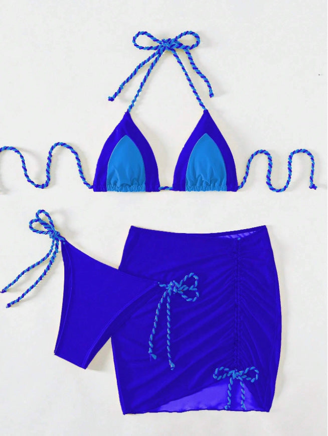 Damen Bikini-Set mit modernem Knoten-Design und figurbetontem Rock Drune