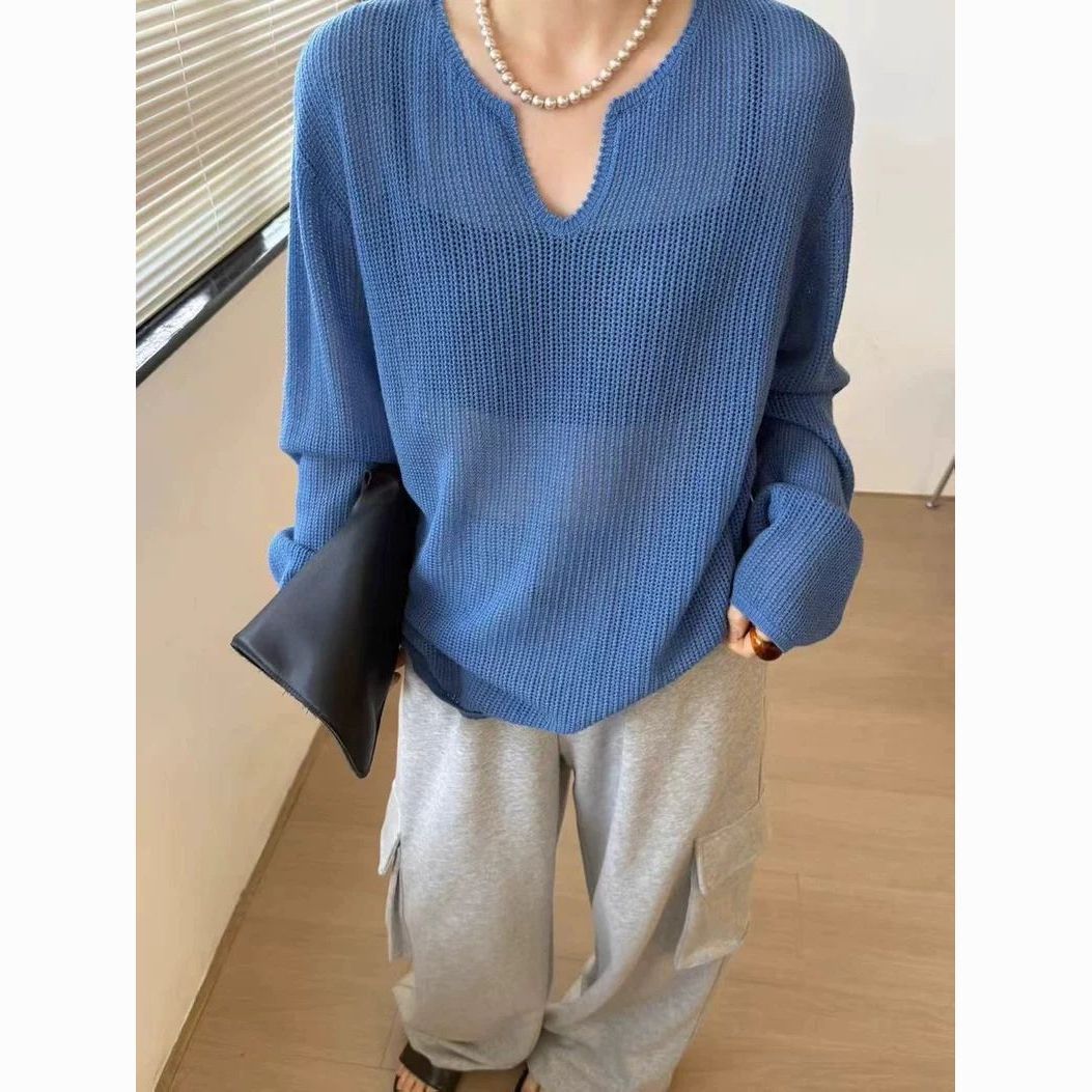 Damen lässiger Pullover mit schickem V-Ausschnitt Drune