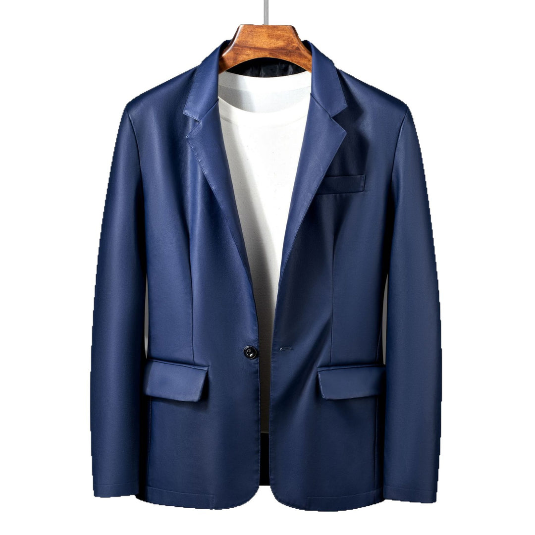 Herren Einreihiger Blazer aus Lederimitat mit Notch-Revers und Pattentaschen Drune