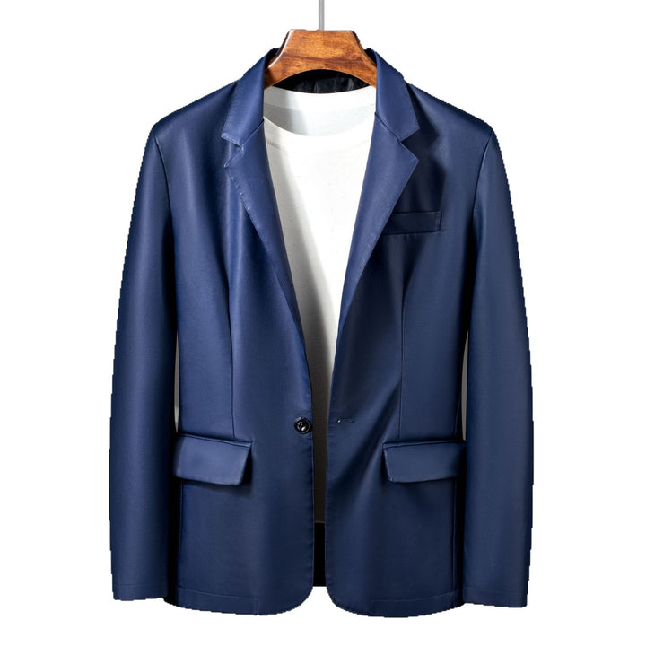 Herren Einreihiger Blazer aus Lederimitat mit Notch-Revers und Pattentaschen Drune