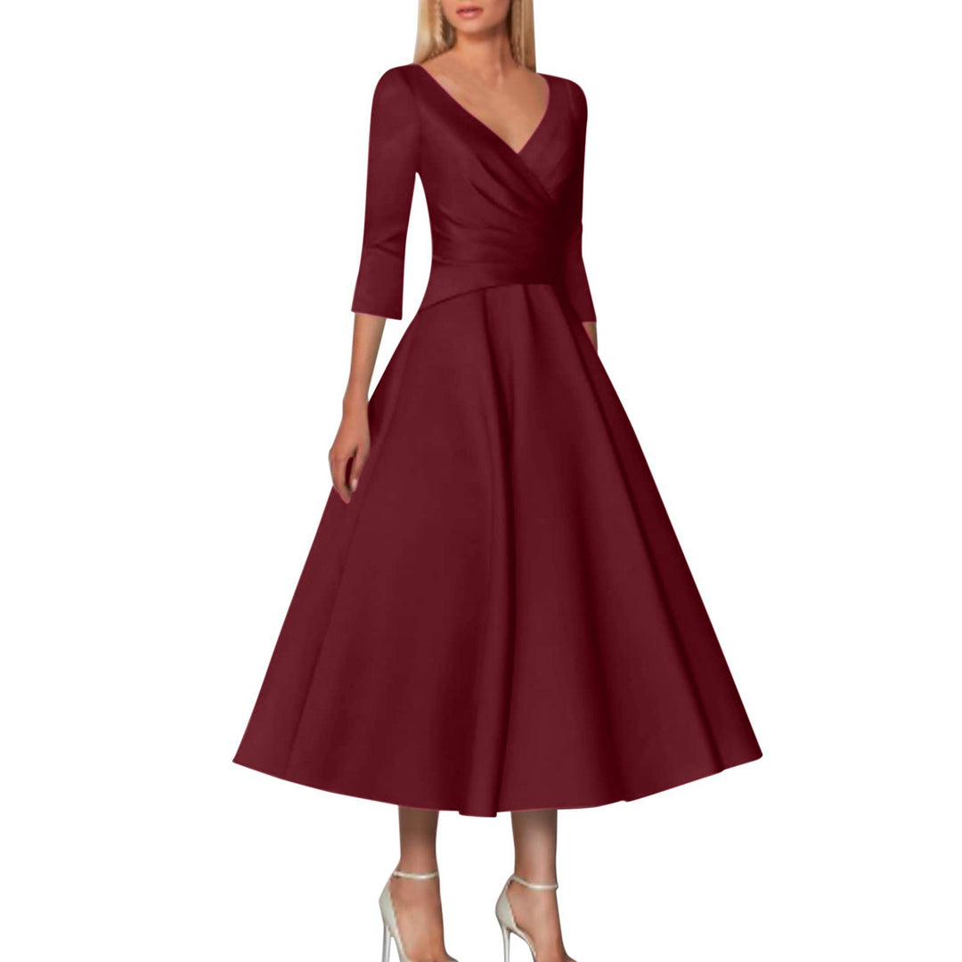 Damen Wickelkleid mit elegantem V-Ausschnitt und schwingendem Saum Drune