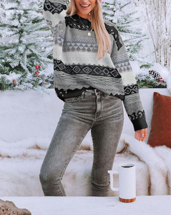 Damen Pulli mit Ethno-Muster und lässigem Schnitt Drune