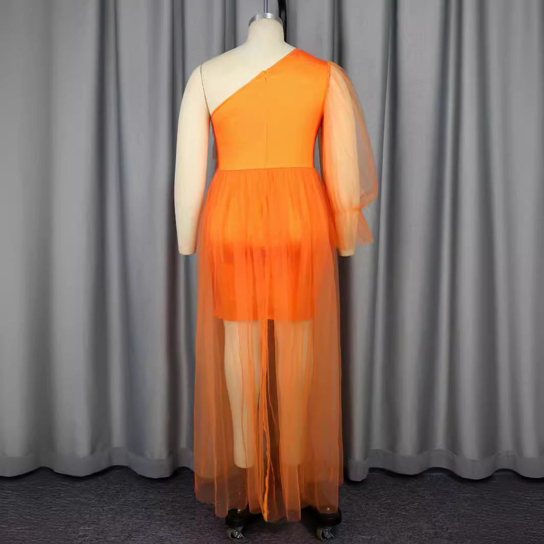 Damen asymmetrisches Abendkleid mit transparentem Überwurf Drune
