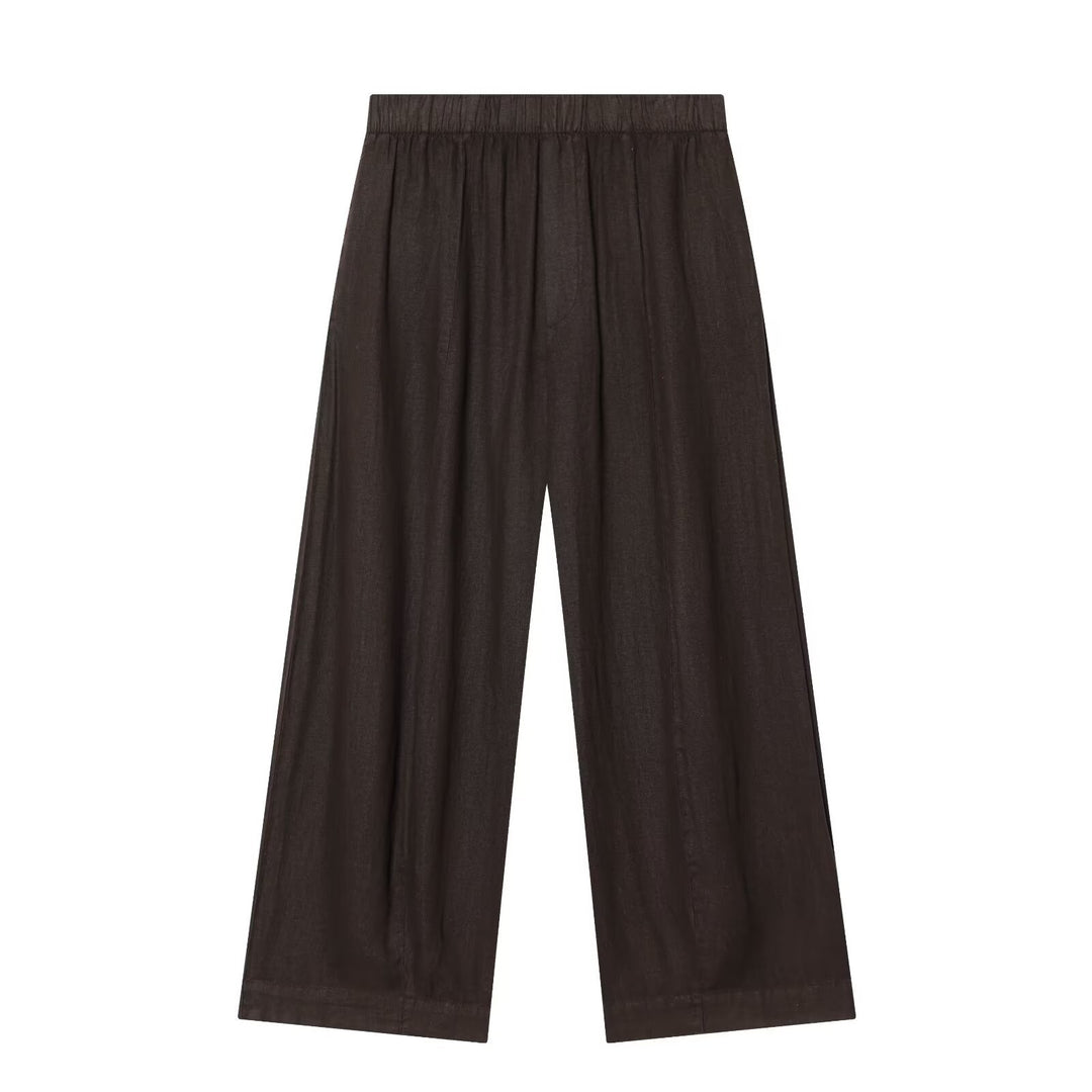 Damen Zweiteiliges Loungewear-Set aus Leinenoptik mit lockerem Pyjama‑Hemd und weiter Palazzo‑Hose Drune