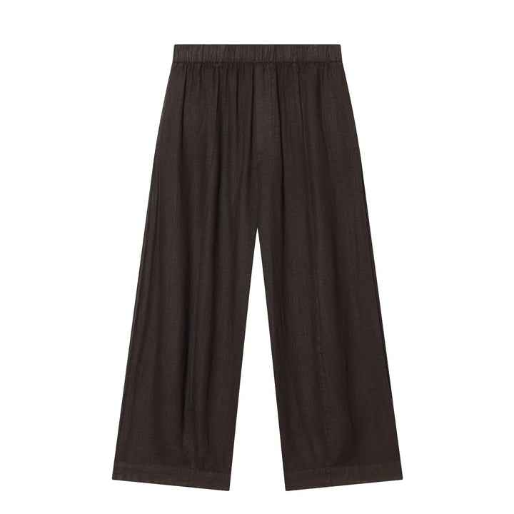 Damen Zweiteiliges Loungewear-Set aus Leinenoptik mit lockerem Pyjama‑Hemd und weiter Palazzo‑Hose Drune