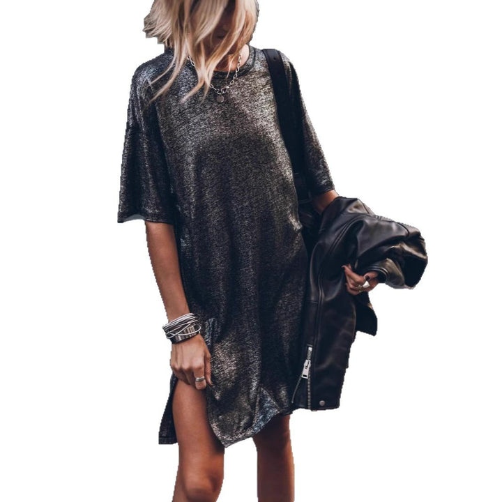 Damen lässiges Glitzerkleid mit seitlichem Schlitz und oversize Schnitt Drune