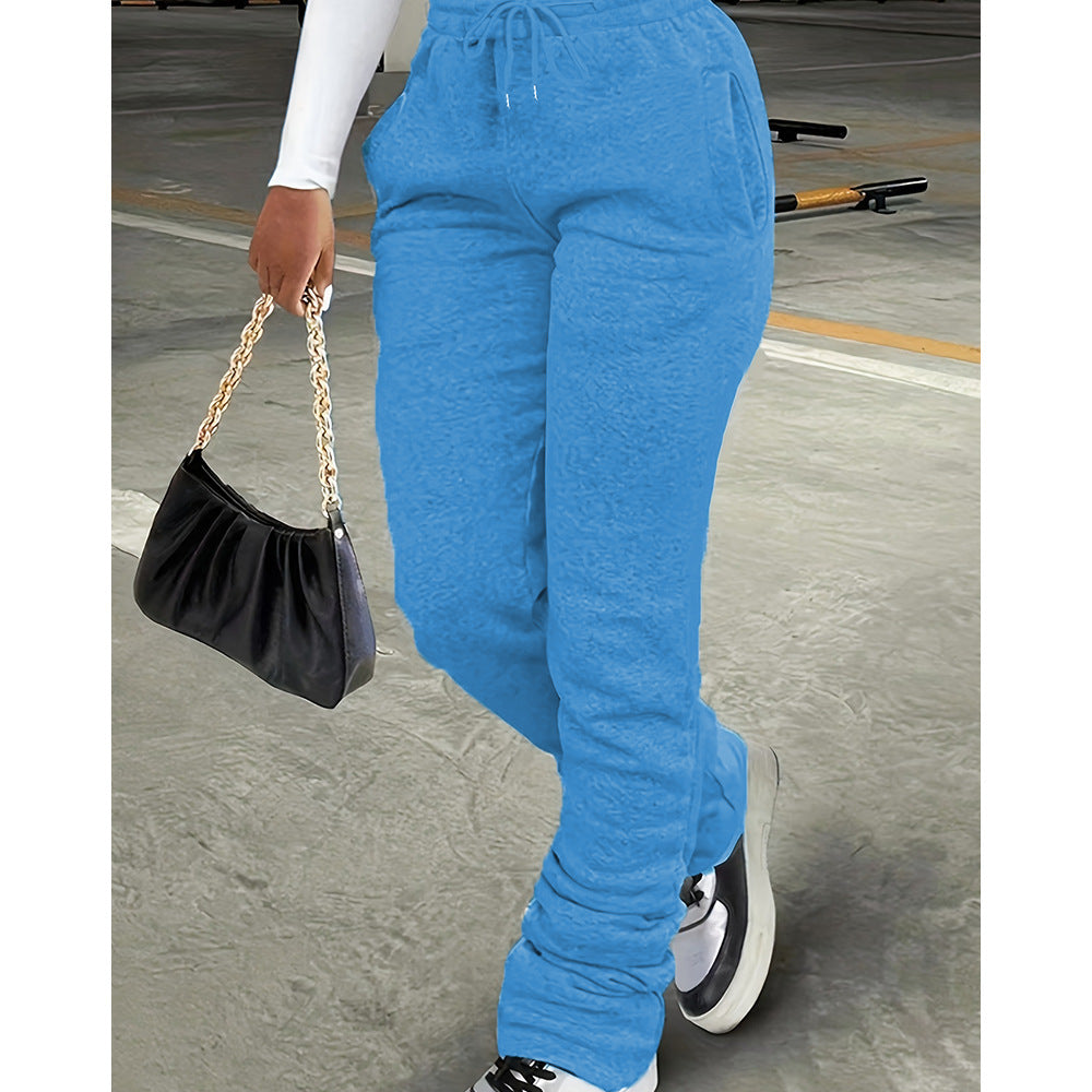 Damen nan figurbetonte Highwaist-Stretch-Sweathose mit gerafften Knöchelabschlüssen und Eingrifftaschen Drune