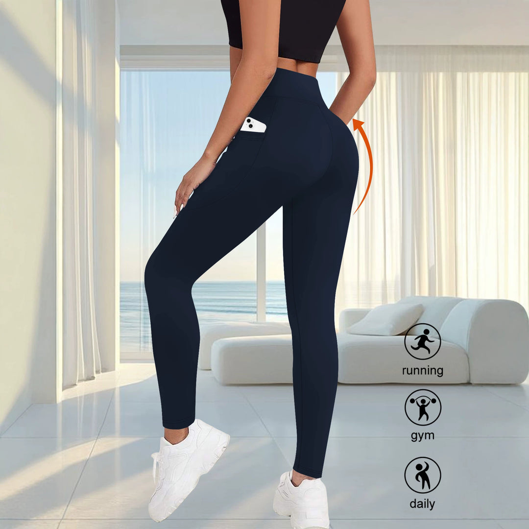 Damen High-Waist Sportleggings mit seitlicher Handytasche und formendem Kompressionsstoff Drune