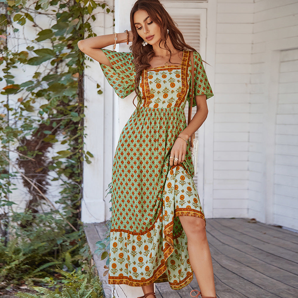 Damen Maxikleid mit floralen Stickereien und schwingendem Saum Drune