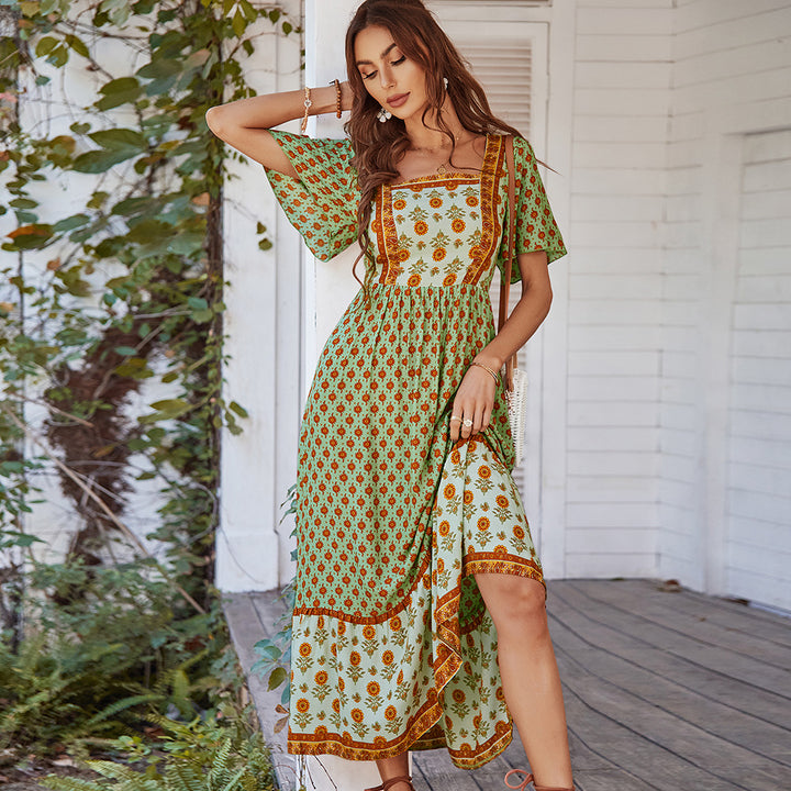Damen Maxikleid mit floralen Stickereien und schwingendem Saum Drune