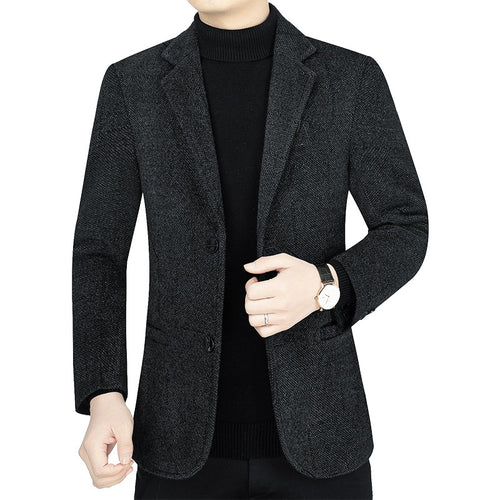 Herren Slim-Fit Sakko aus strukturiertem Wollmix mit leichter Halbfütterung und Zweiknopf-Silhouette Drune