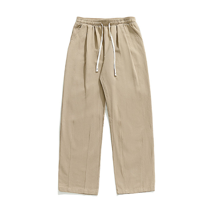 Unisex Leichte Leinenoptik-Loungehose mit elastischem Bund, geradem Palazzoschnitt und kontrastierendem Kordelzug Drune