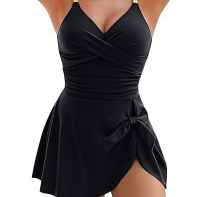 Damen Einteiliger Badeanzug mit elegantem Wickeldesign und modischem Rock Drune