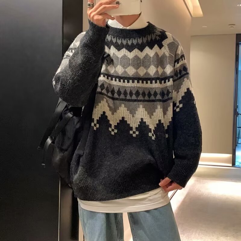 Herren Grobstrickpullover mit geometrischem Muster Drune