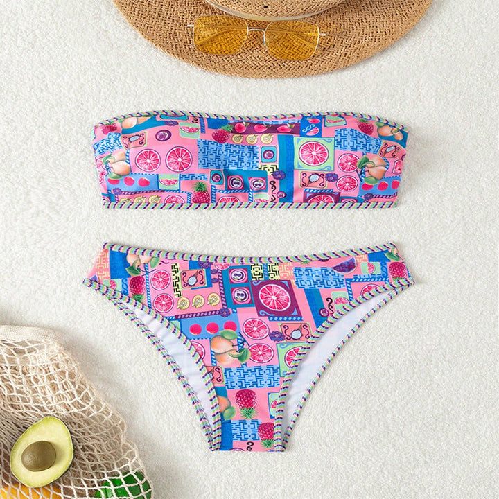 Damen Bandeau-Bikini mit fröhlichem Fruchtmuster Drune