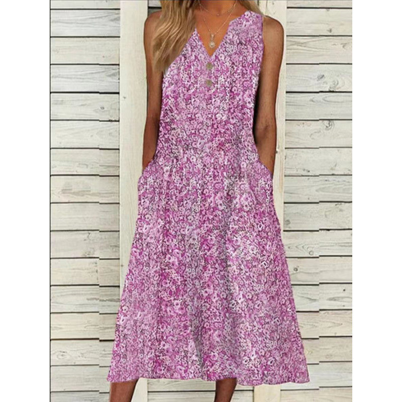 Damen Midi-Kleid mit tiefem V-Ausschnitt, Knopfdetails und praktischen Taschen Drune