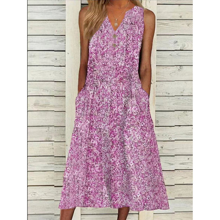 Damen Midi-Kleid mit tiefem V-Ausschnitt, Knopfdetails und praktischen Taschen Drune