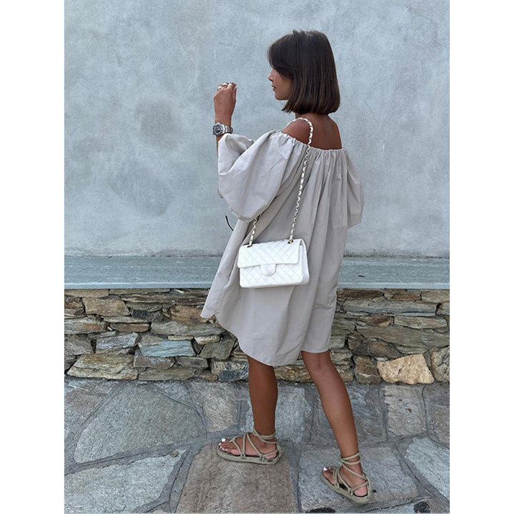 Damen Off-Shoulder Sommerkleid mit voluminösen Ärmeln und fließendem Schnitt Drune