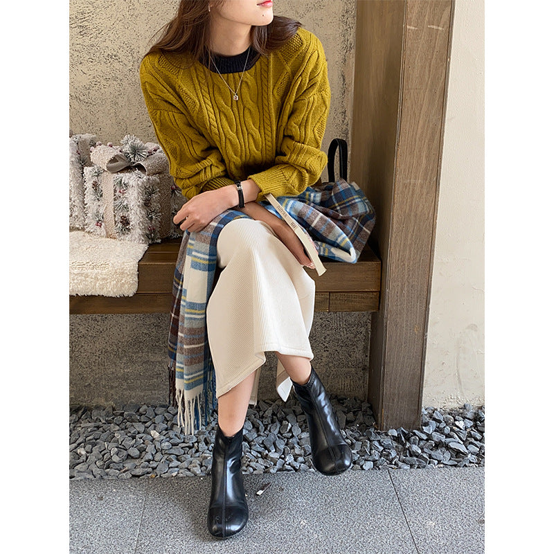 Damen Grob gestrickter Pullover mit Zopfmuster Drune