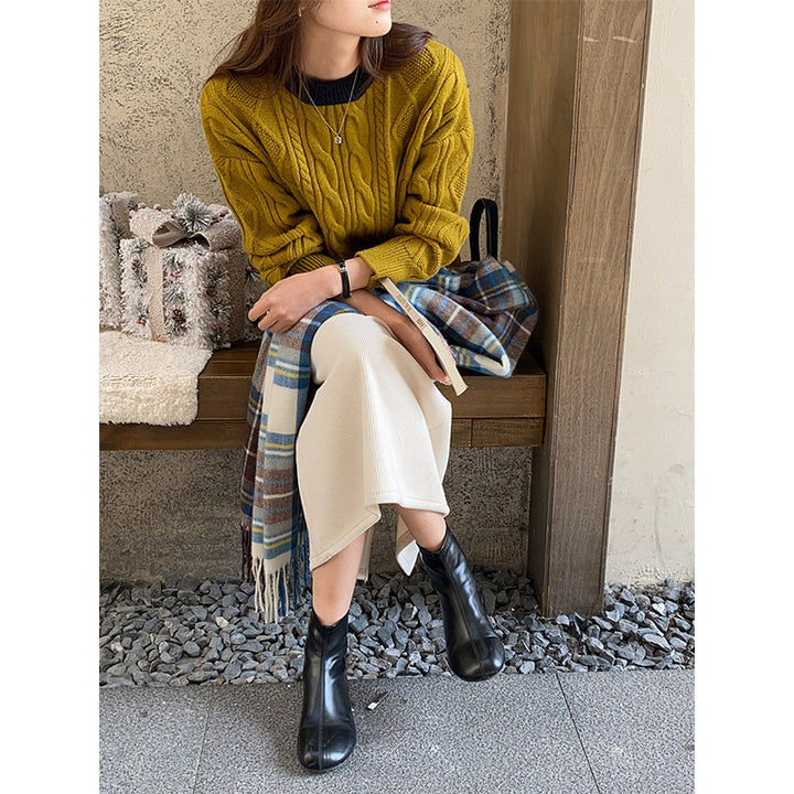 Damen Grob gestrickter Pullover mit Zopfmuster Drune