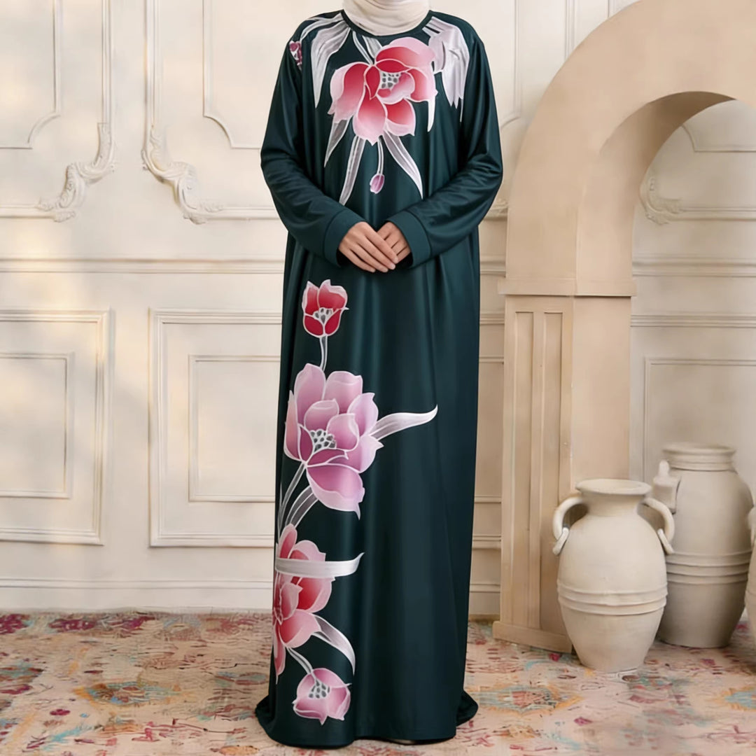 Damen Maxikleid im Kaftan-Stil mit handbemaltem Blumenprint Drune
