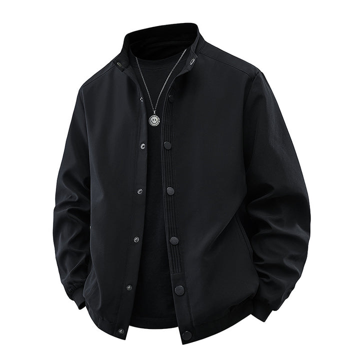 Herren Clean-Cut Stehkragen-Bomberjacke aus windabweisendem Material mit Druckknopfleiste Drune