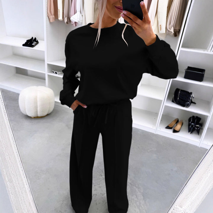 Damen Casual-Loungewear-Set mit Oversize-Batwing-Pullover und weitem Jersey-Hosenbein Drune