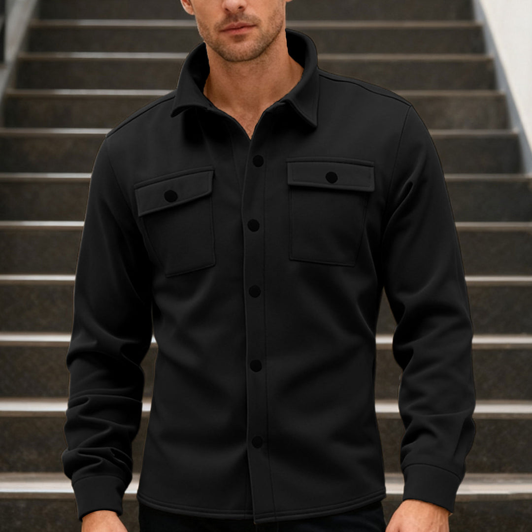 Herren nan Twill-Overshirt mit Hemdkragen, aufgesetzten Brustklappen und geradem Saum Drune