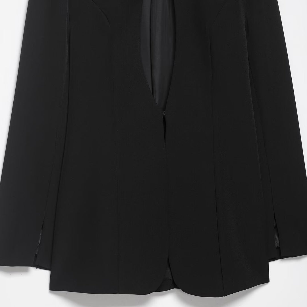 Damen Kastenförmiger Cape-Blazer mit Stehkragen und verdeckter Front Drune