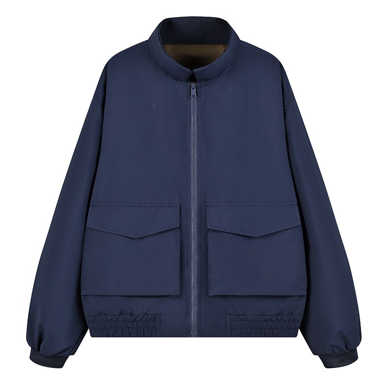 Herren Boxy Utility‑Bomberjacke mit großen Pattentaschen, Stehkragen & Reißverschluss Drune