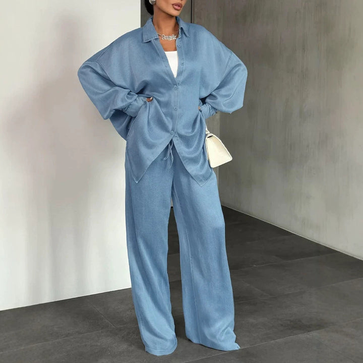 Damen Zweiteiliges Oversize-Hemd- und Palazzo-Set im fließenden Denim-Look Drune
