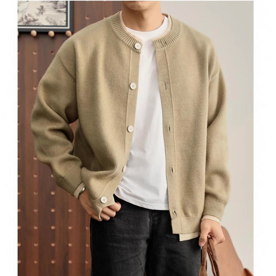 Herren Modische Strickjacke mit Rundhalsausschnitt Drune