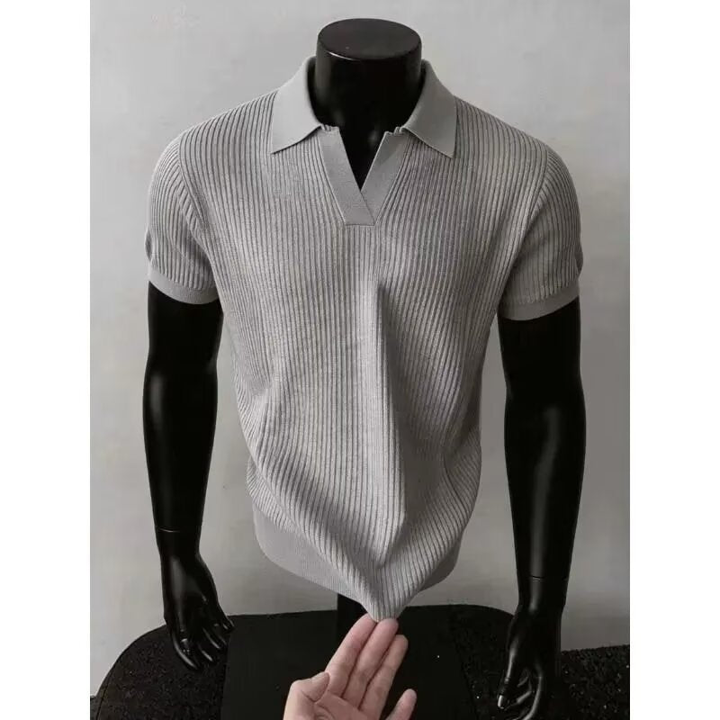 Herren Modisches Strickpoloshirt mit V-Ausschnitt Drune