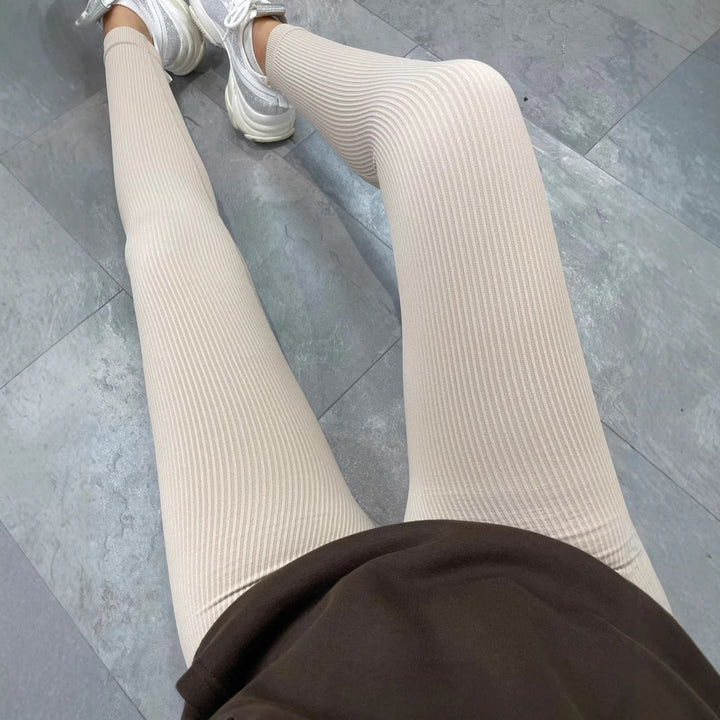Damen Hochwertige Leggings im Rippdesign mit hohem Bund Drune