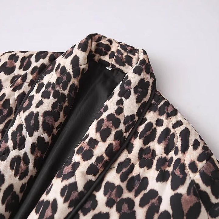 Damen kuschelige Fleecejacke mit Leo-Muster Drune