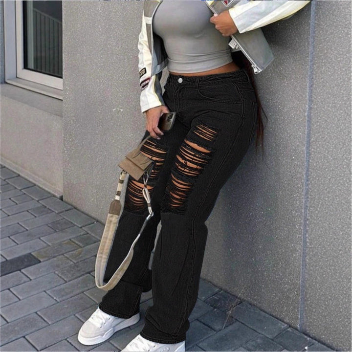 Damen hochgeschnittene weite Denim-Jeans mit ausgeprägten Ripped-Details und lässigem Schnitt Drune