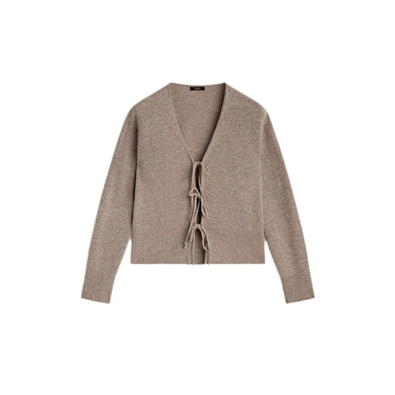 Damen kuschelige Strickjacke mit Bindegürtel und V-Ausschnitt Drune