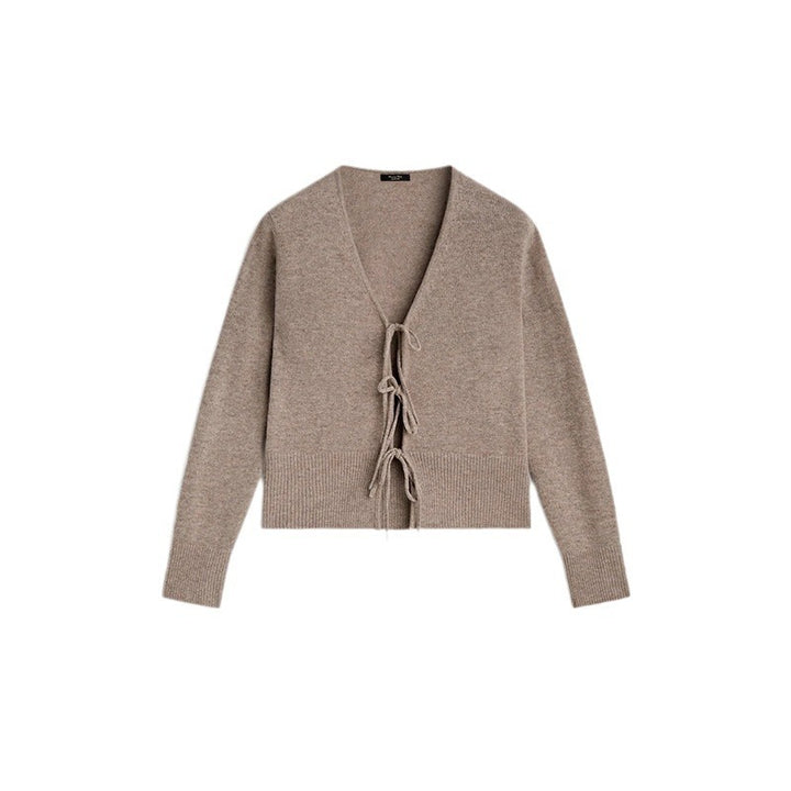 Damen kuschelige Strickjacke mit Bindegürtel und V-Ausschnitt Drune