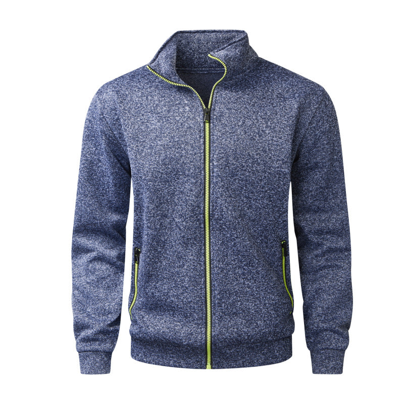 Herren Melierte Reißverschluss-Fleecejacke mit Stehkragen, wärmender Struktur & Kontrastzipper Drune