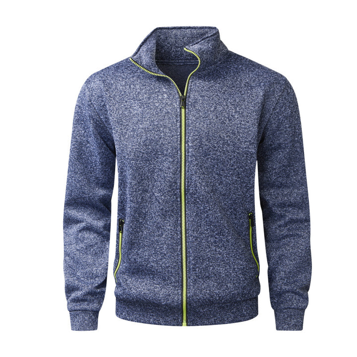 Herren Melierte Reißverschluss-Fleecejacke mit Stehkragen, wärmender Struktur & Kontrastzipper Drune