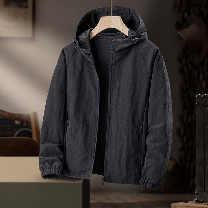 Herren Ultraleichte Kapuzen-Windjacke mit Mesh-Futter und wasserabweisender Außenlage Drune