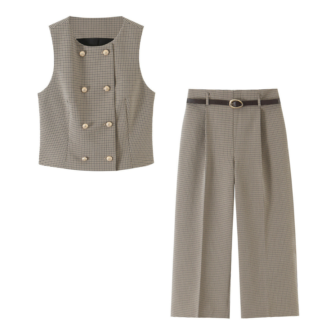 Damen Weite High-Waist-Hose mit Bügelfalte und schmalem Gürtel Drune