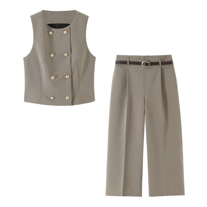 Damen Weite High-Waist-Hose mit Bügelfalte und schmalem Gürtel Drune