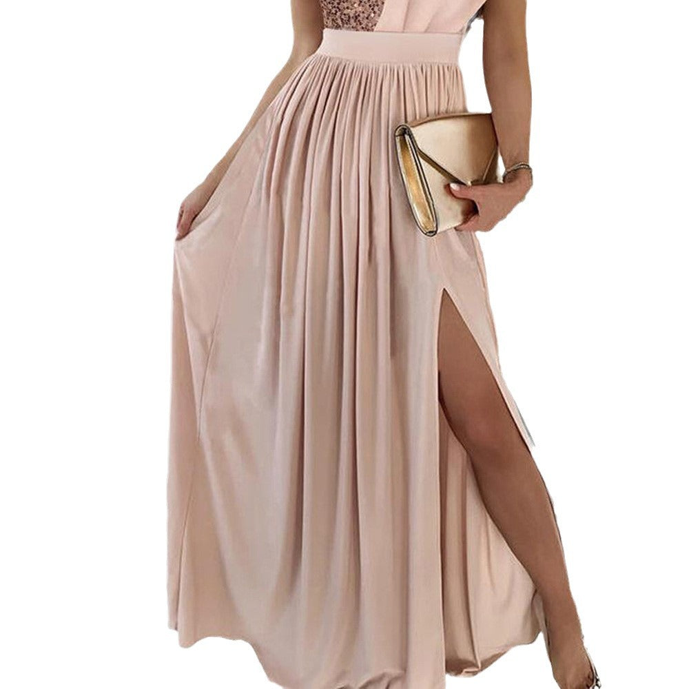 Damen Elegantes Abendkleid mit asymmetrischem Oberteil und schimmerndem Rock Drune