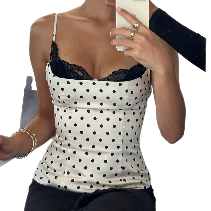 Damen Spaghettiträgertop mit Spitze und elegantem Punktedesign Drune