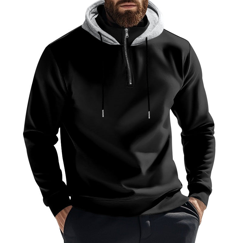 Herren nan Halbzip-Kapuzenpullover mit kontrastkapuze, Kordelzug und schmaler Silhouette Drune